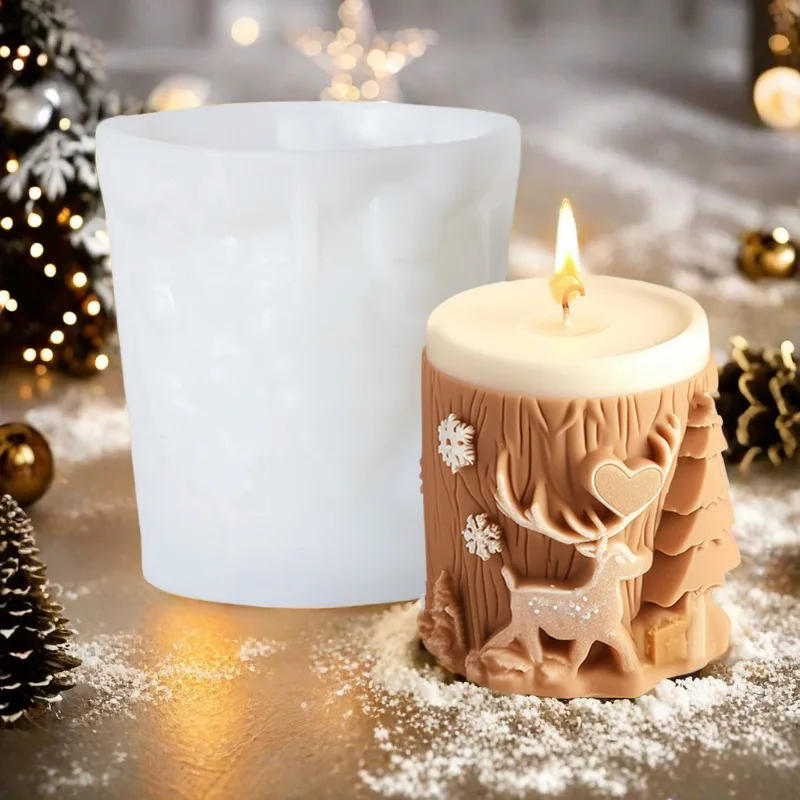 Description Picture 3 of itemChristmas Elk Cylindrical Scented Candle Silicone Mold DIY Christmas Tree Diffuser Ornament Mold Candle Molds for Candle Making