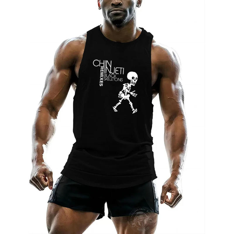 Description Picture 3 of itemSummer fashion outdoor sports style 2D Funny Skull Man Print Fitness men's short sleeve Breathable basketball sports vest tops