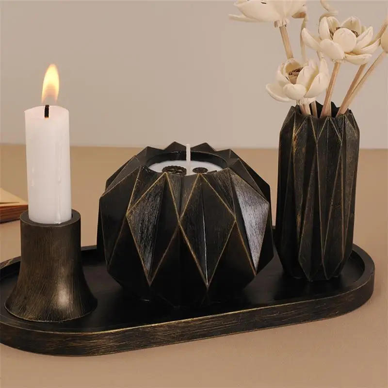 Description Picture 6 of itemDIY Cut Surface Vase Candle Set Silicone Mold Gypsum Candle Holder Desktop Storage Jar Ornament Epoxy Resin Mold Home Decoration