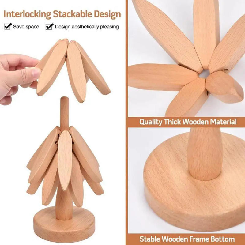 Description Picture 4 of itemWooden Tree Trivet Set Tree Shape Trivet Set Coaster Wood Table Mat Tree Shape Foldable Heat Resistant Pads for Teapot Pans Bowl