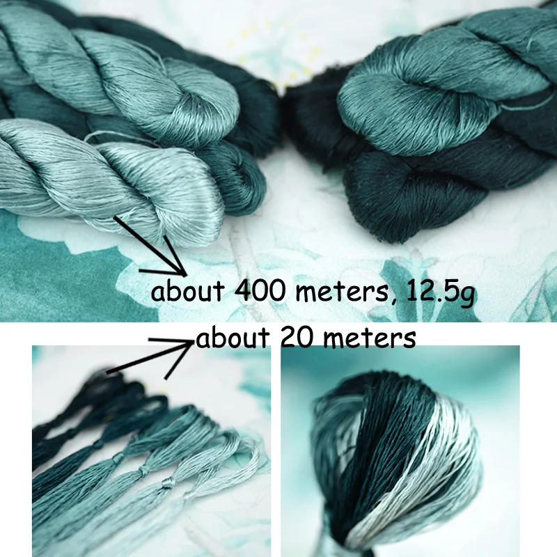 Description Picture 2 of item100% Mulberry Silk Embroidery Thread Yarn Floss Natural Silk Yarns Grey Green Gold Olive Brown 56 57 58 59 60 68 70 82 83 84 105