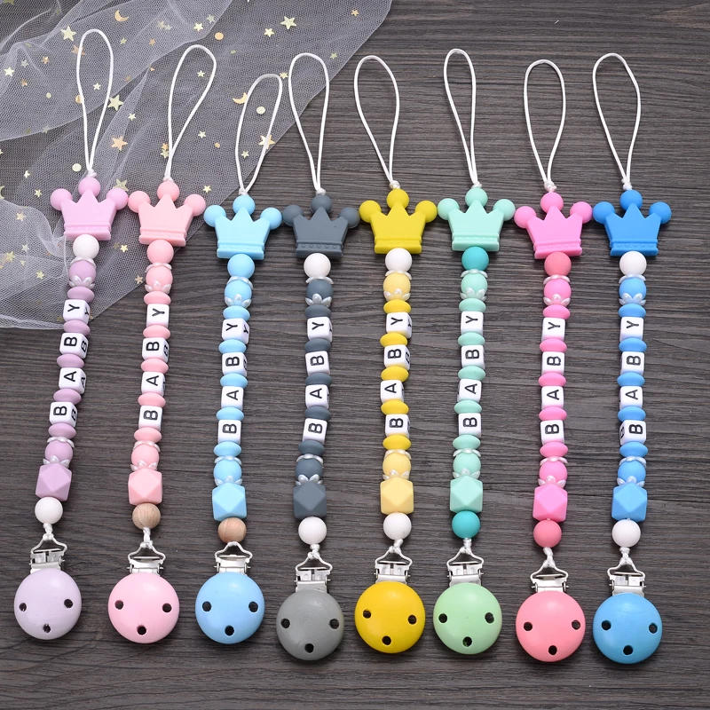 Description Picture 2 of itemNew Baby Crown Pacifier Clips Silicone Pacifier Chains Handmade Toddler Teething Chain Nipple Clip Chew Toys Not Customized