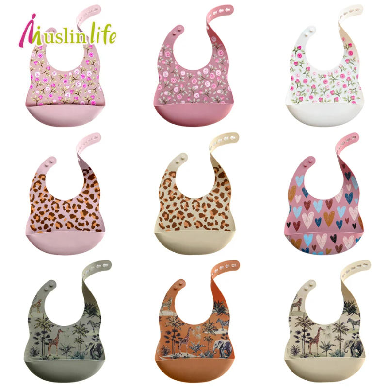 Description Picture 2 of itemFashionable Cartoon Printed Waterproof Soft Baby Silicone Bibs Newborn Adjustable Children Burp Cloth Feeding Baby Stuff