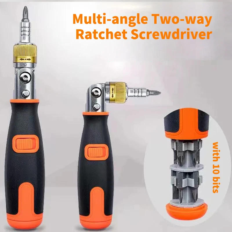 Description Picture 2 of item10 in 1 Ratcheting Screwdriver Multi-function Ratchet Screwdriver Set Angle Variable 0-180 Degrees 1/4 Inch Hex Interface