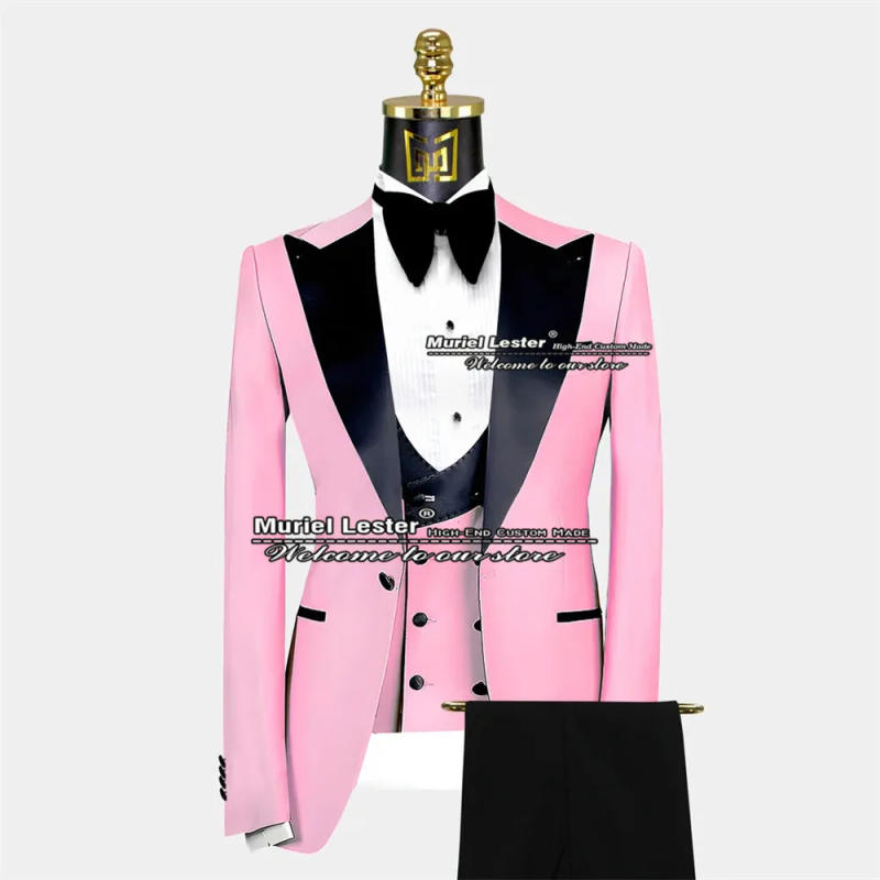 Description Picture 6 of itemTailor-Made Green Men Suits Formal Jacket+Vest+Pants 3 Pieces Smoking Business Black Shawl Lapel Blazer Costume Homme Mariage