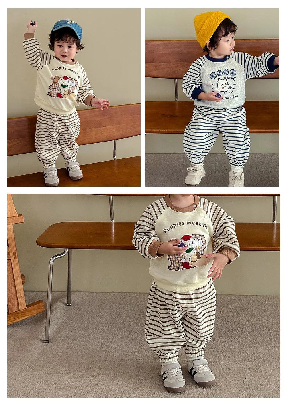 Description Picture 5 of itemChildren's Stripe Set 2025 New Autumn Boys' Fashion Embroidered Cartoon Hoodie Baby Pants Two Piece Set