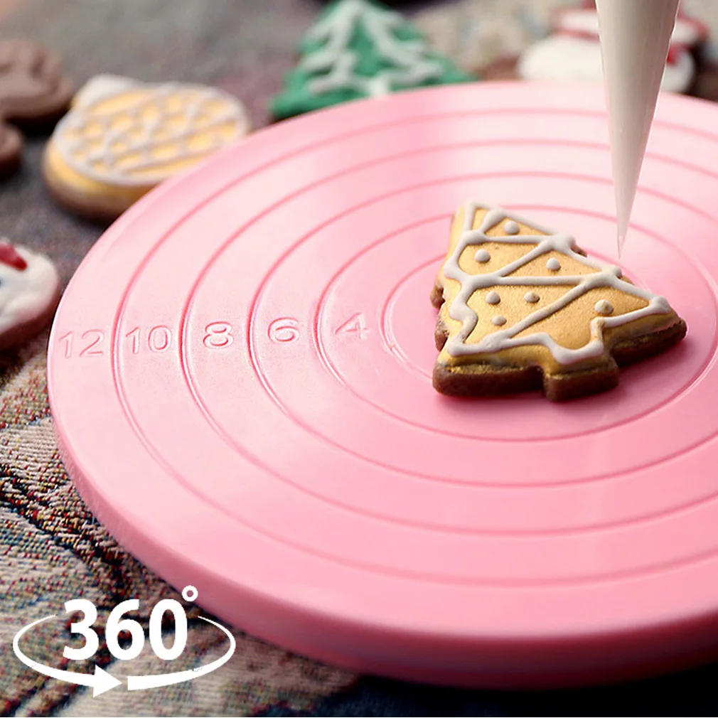 Description Picture 4 of item14cm Mini DIY Cake Decorating Rotating Turntable Display Stand Icing Baking Cookies Cafe Bra Pink Kitchen Tools New