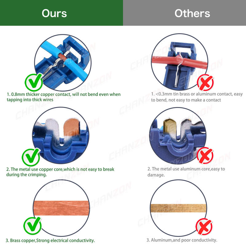 Description Picture 5 of item20/60/160PCS T-Tap Quick Splice Wire Connectors Electrical Crimp Joint Cord Cable Self-Stripping Disconnect Wiring Terminals Kit