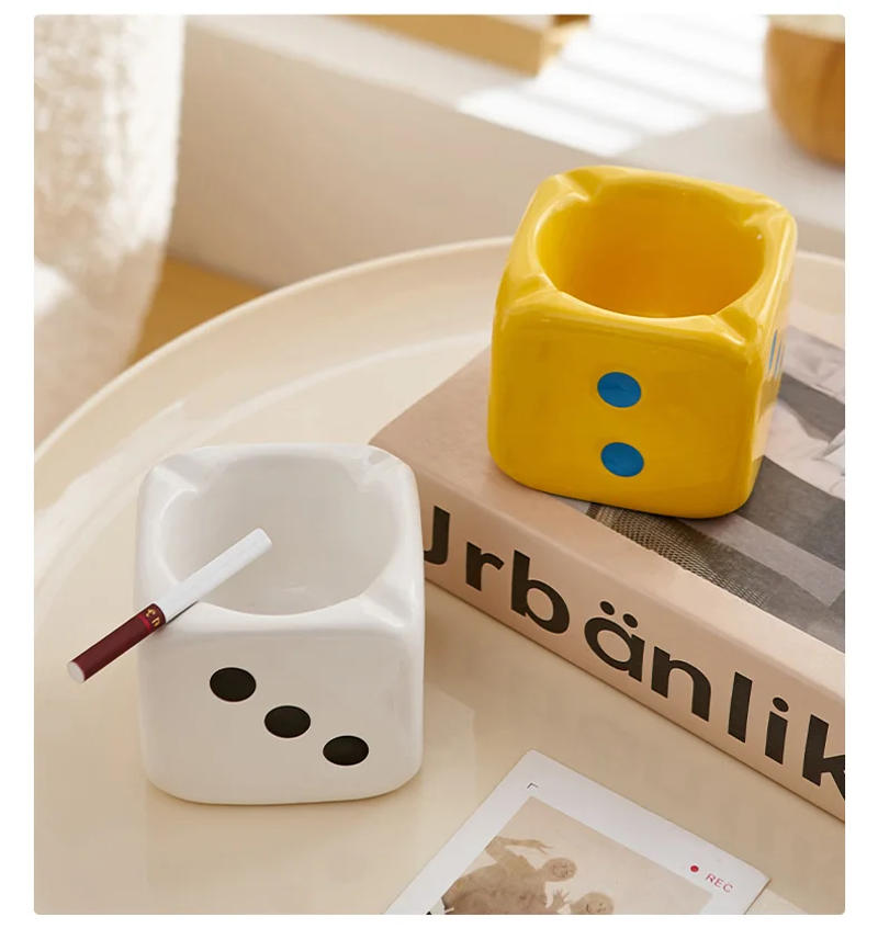 Description Picture 6 of itemProcelain Dice Ashtray Modern Home Living Room Decoration Office Desk Accessories Decoration Mini Dice Ashtray Ash Storage Box