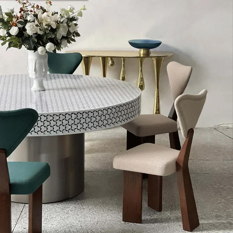 Description Picture 4 of itemItalian Light Luxury Solid Wood Dining Chairs Home Retro Designer Backrest Dining Chair Modern Simple Restaurant Reception Chair