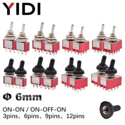5pcs 10pcs Red Mini Toggle Switch SPDT DPDT 2 3 Position ON-ON ON-OFF-ON with Waterproof Cap MTS-102 103 202 203 302 303 402 403