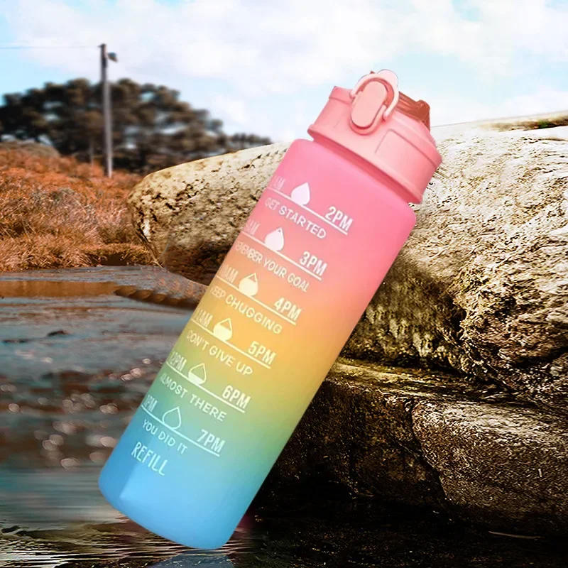 Description Picture 3 of item900ml Water Bottle Motivational Sport Water Bottle Leakproof Drinking Bottles Outdoor Sports Travel Kettle Drinking Water Bottle