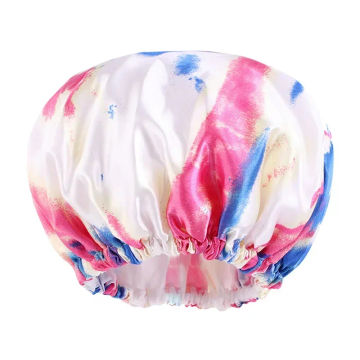 Women's Double Layer Waterproof Shower Cap Makeup Beauty Cap Satin Anti-fume Cap