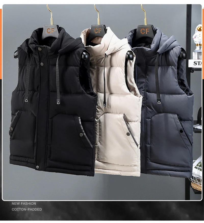 Description Picture 3 of itemMen Vest Windproof Vest Men Jacket Sleeveless Winter Jacket Casual Coat Men Down Cotton Warm Thicken Waistcoat Thick Clothing