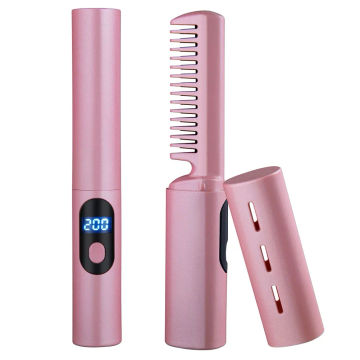 Portable Hair Straightener 1500mAh Straightening Curling Brush Lazy Straightener Portable Mini Hair Straightener for Home Travel