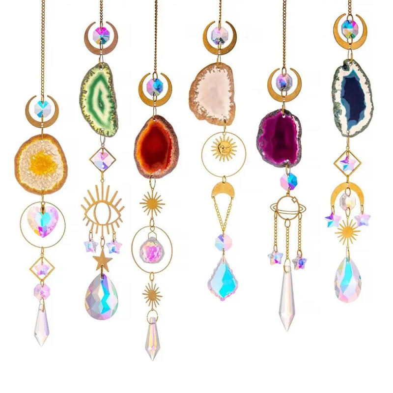 Description Picture 2 of itemNatural Colorful Crystal Agate Sun Catcher Rainbow Prism Ball Window Pendant Rainbow Maker Hanging Decorations Wind Chimes