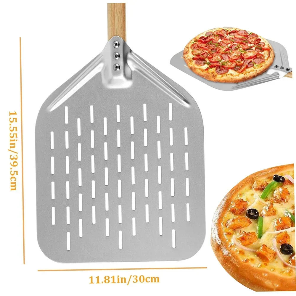 Description Picture 3 of item12 Inch Pizza Shovel Metal Non-Stick Pizza Peel with Wood Handle Transfer Tray for Homemade Baking Pizza Cake Bread Pizzas Tools