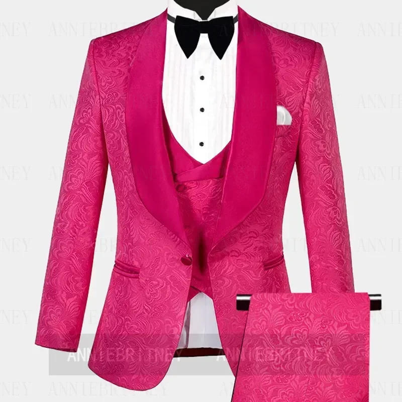 Description Picture 6 of itemBeige Jacquard Shawl Lapel Formal Wedding Elegant Men Suit Groom Tuxedo Prom Slim Fit Blazers High Quality Custom 3 Piece Set
