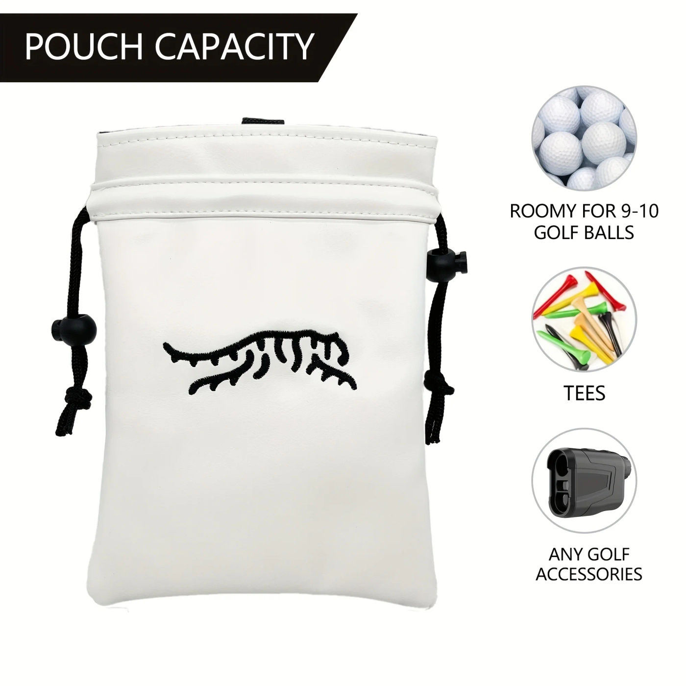 Description Picture 5 of itemPortable Durable Faux PU Golf Ball & Tee Pouch with Drawstring - Premium Accessory for Golfers - Perfect Gift for Golf Fans