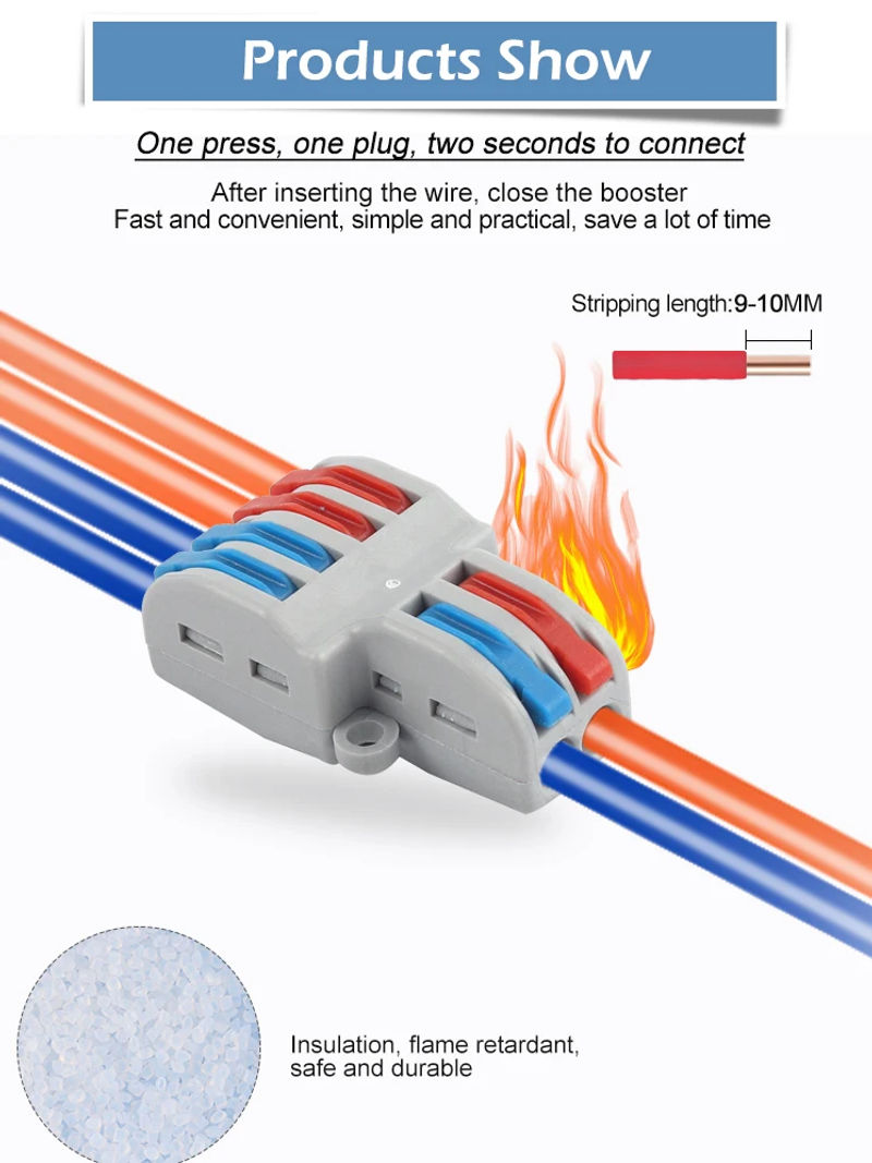 Description Picture 3 of item1 in multiple out Quick Wiring Connector Universal Splitter wiring cable Push-in Can Combined Butt Home Terminal Block SPL 222