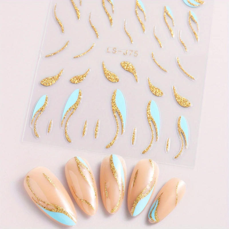 Description Picture 2 of itemNail Sticker French Line DIY Nail Art Stickers Self-Adhesive Nail Decals 3D Golden Silver Glitter Line Transfer Slider Nail Art