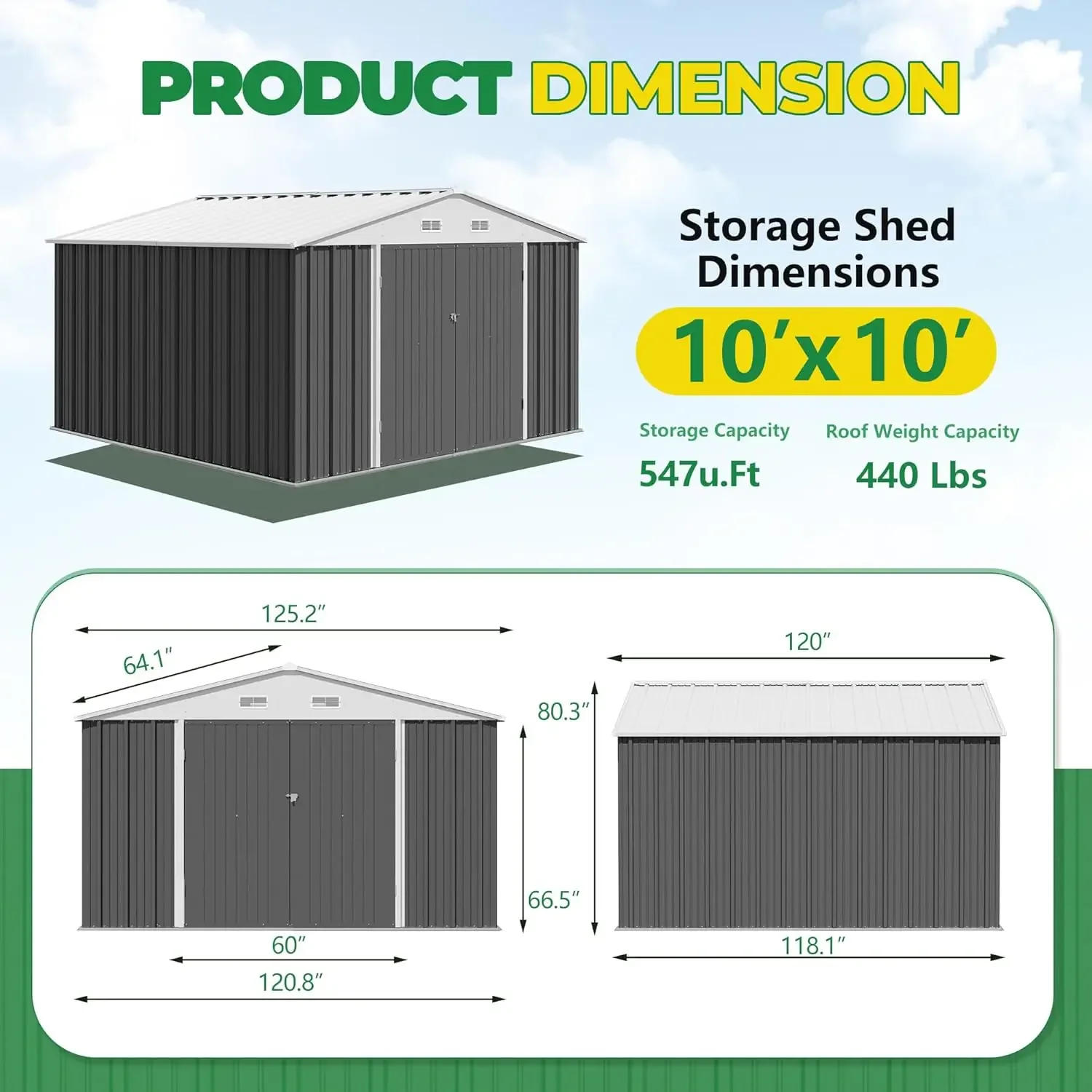 Description Picture 4 of item10 x 10 FT Outdoor Storage Shed, Metal Sheds & Outdoor Storage House for Patio Garden (Brown)