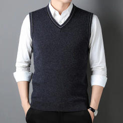 Men 100% Superfine Merino Wool Sleeveless Waistcoats Cardigans 2024 Winter Man Soft Thick Pure Wool Knitted Sweater Vest Coat
