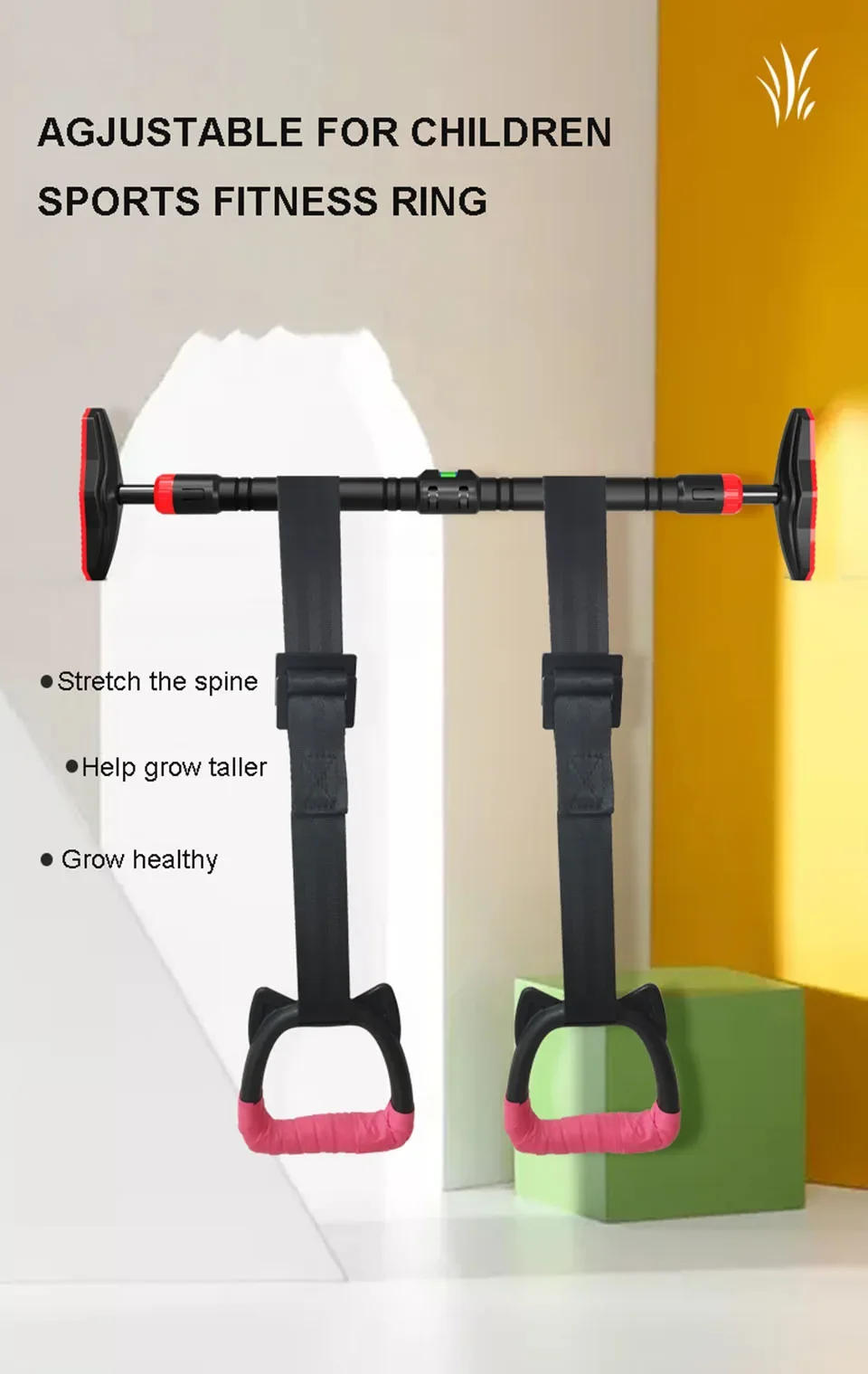 Description Picture 2 of itemHousehold Kids Gymnastic Rings Sling Ring Fitness Horizontal Bar Pull-up Indoor Sports Lumbar Traction Handle Children Fitness