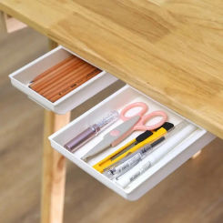 1PC White SelfAdhesive Storage Drawer Box Makeup Pencil Tray Desk Hidden Under Stand Self-adhesive Under-drawer Storage Box New