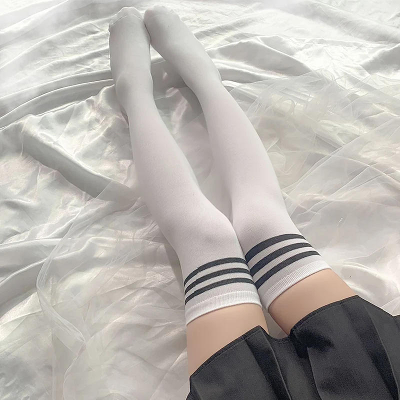 Description Picture 3 of itemSexy Black White Striped Long Socks Women Over Knee Thigh High Socks Over The Knee Stockings For Ladies Girls Warm Knee Socks