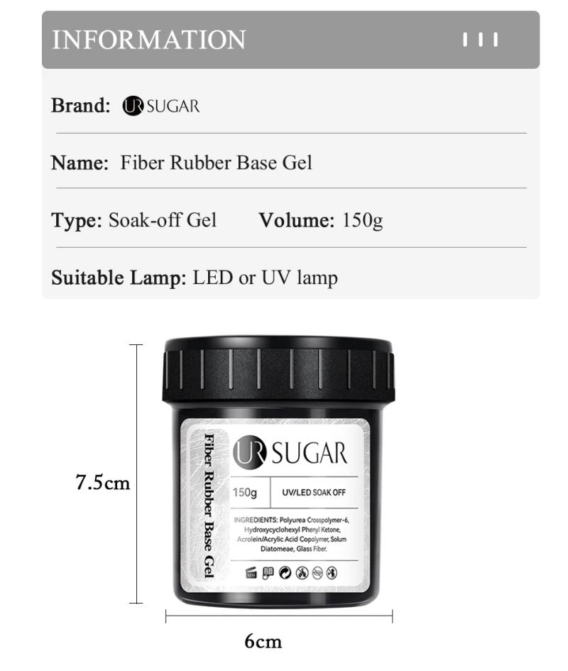 Description Picture 3 of itemUR SUGAR 150g Fiberglass Rubber Base Nail Repair Gel UV Semi Permanent Repair Fix Crack Varnish Manicure Strengthener
