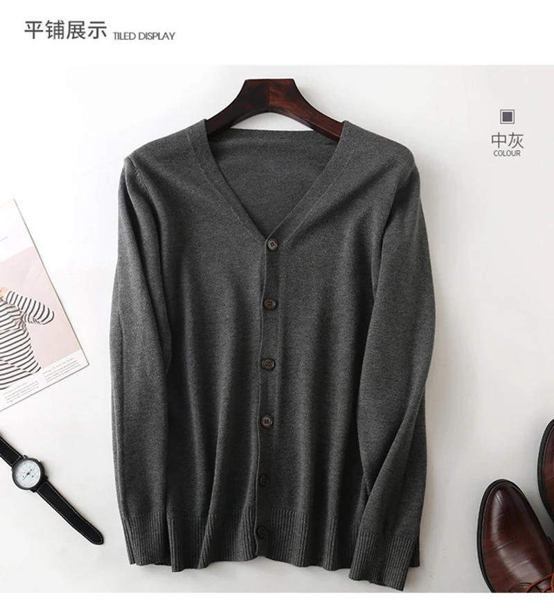 Description Picture 2 of itemCashmere Cotton Blend Cardigan Men Sweater 2023 Spring Autumn Streetwear Casual V-Neck Single Breasted Knitted Cardigans Jacket