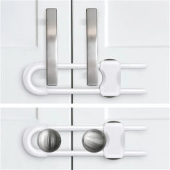 2Pcs Child Proof Sliding Cabinet Lock - Baby Safety Adjustable U Shaped Latch For Cupboard Doors Knobs And Handles