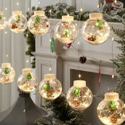 LED Curtain String Light Santa Claus Wishing Ball Lamp Christmas Decorations 2024 Navidad Noel Christmas Tree Ornaments New Year