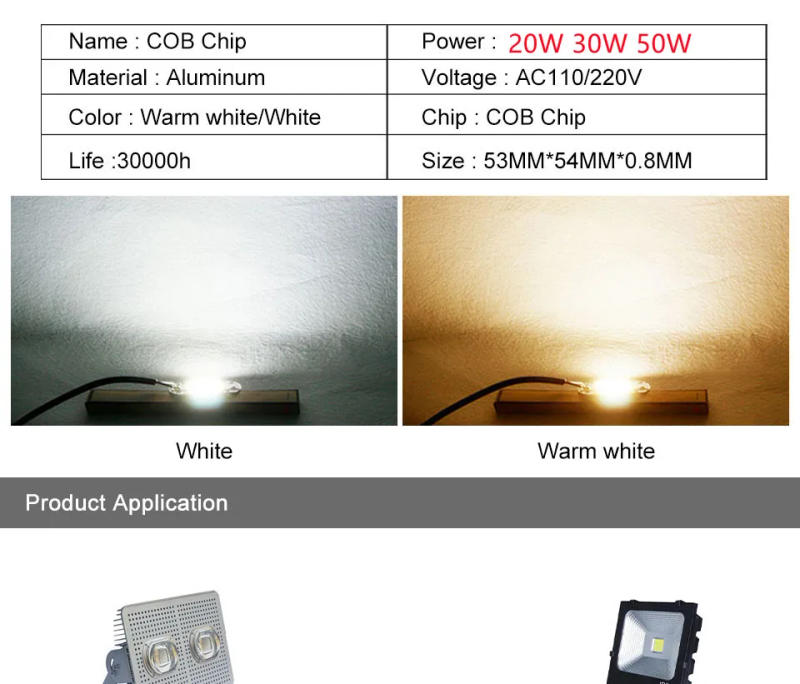 Description Picture 6 of itemRnnTuu 110V 220V LED Chip 50W 70W 100W COB Chip No Need Driver LED Lamp Beads for Flood Light Spotlight Lampada DIY Lighting