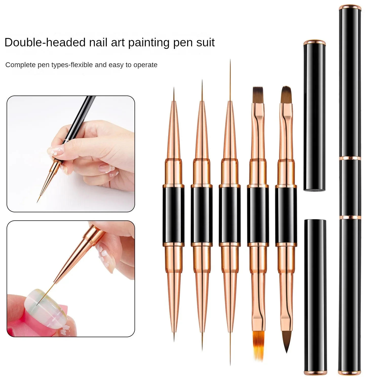 Description Picture 2 of itemProfessional Nail Art Brush Set 5pcs Double-Ended Nail Art Brushes For Long Lines, Thin Liner Brush For Nails Detail