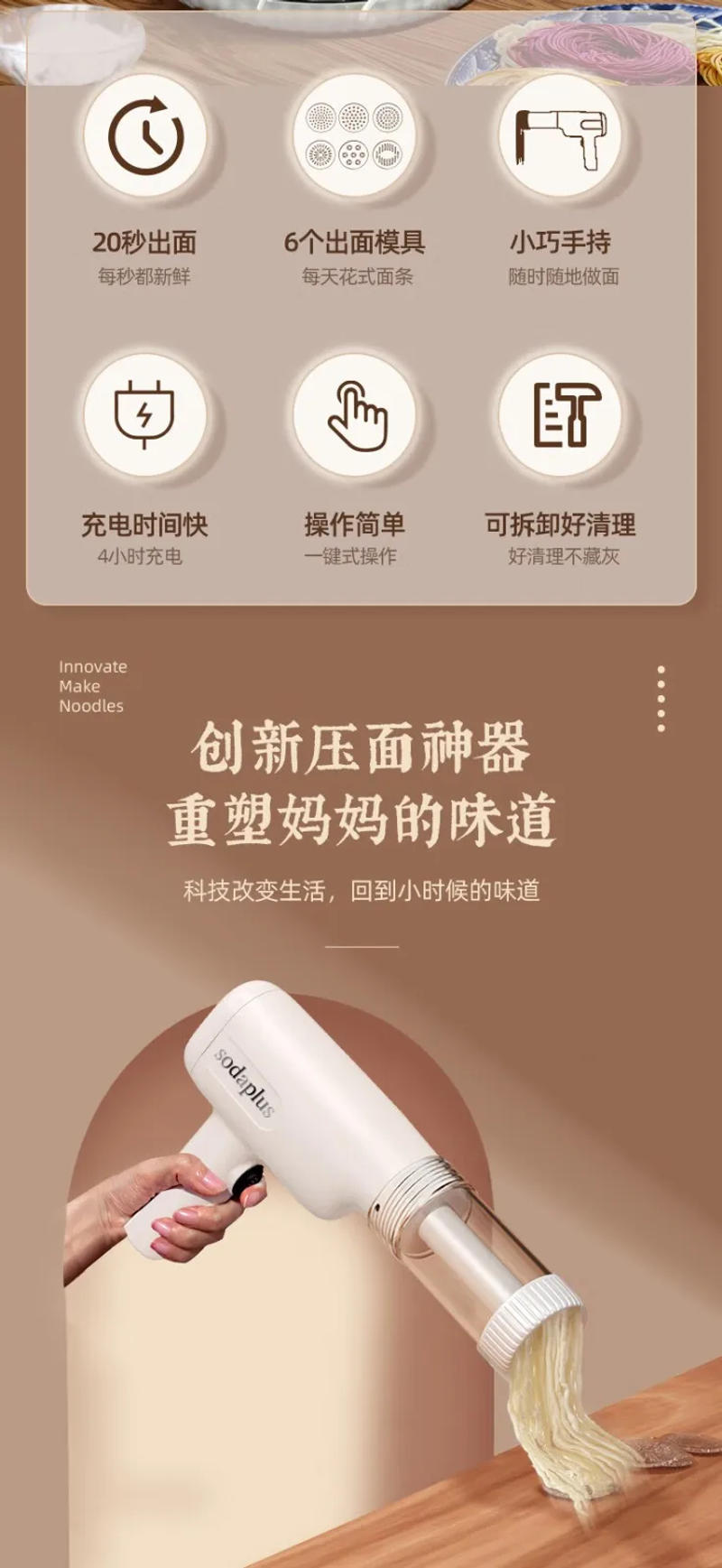 Description Picture 3 of itemElectric Pasta Maker Machine Handheld Wireless Noodle Press Portable and Rechargeable Automatic Dumpling Skin Machine