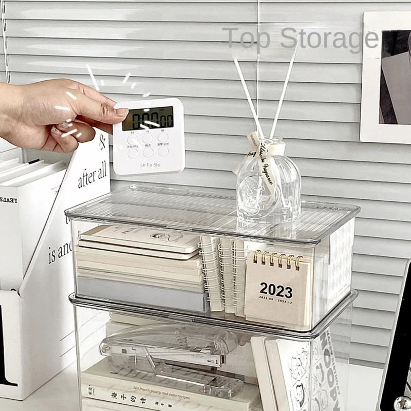 Description Picture 5 of itemDesktop Storage Box Transparent PET Desk Stationery Hand Account Storage Box Large Capacity Drawer Cosmetic Organizer