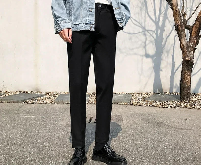 Description Picture 4 of itemTressed Baggy Straight Slim Fit Male Suit Trousers Social Tailoring Business Men's Summer Pants 9 Cropped Draped Fluid New in Up