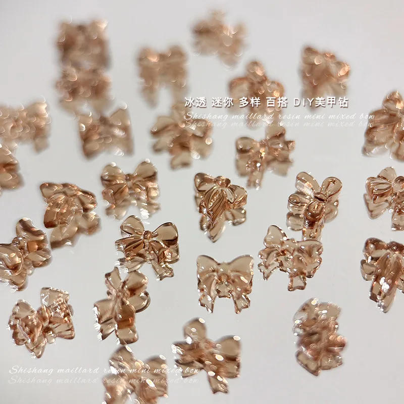 Description Picture 4 of item100PCS Glossy Ice Translcuent Coffee Maillard Bow Ribbon Resin Nail Art Rhinestones Decorations Manicure Ornaments Accessories