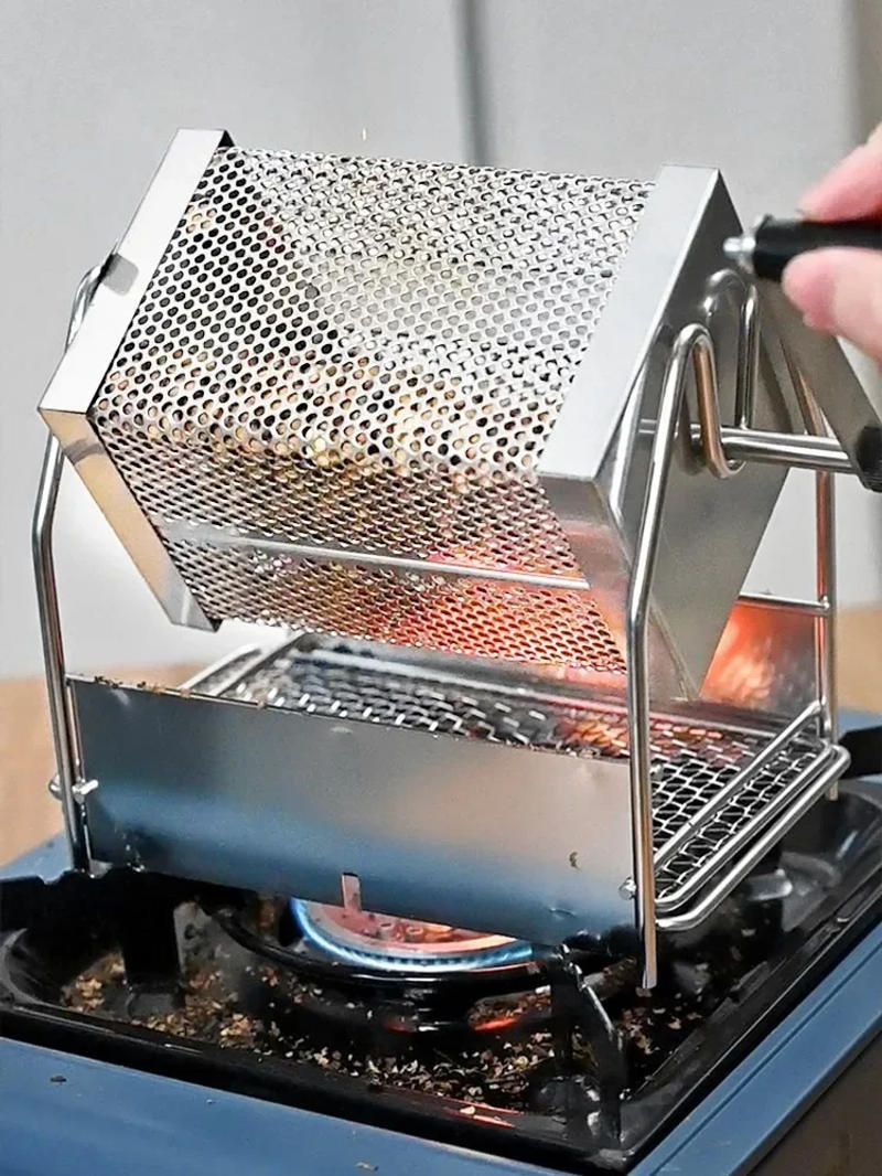 Description Picture 3 of item1pc Coffee Bean Roaster Hand Crank Open Flame Stainless Steel Rotary Cage Home Raw Bean Roasters No Heat Source