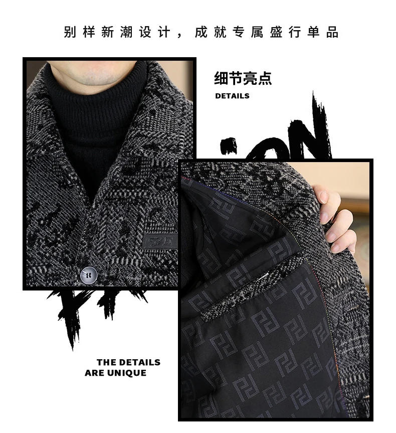 Description Picture 4 of itemBrand Winter Retro Woolen Jacket for Men Thickened and Warm Casual Jacket Slim Short Business Office Social Trench Coat M-4XL