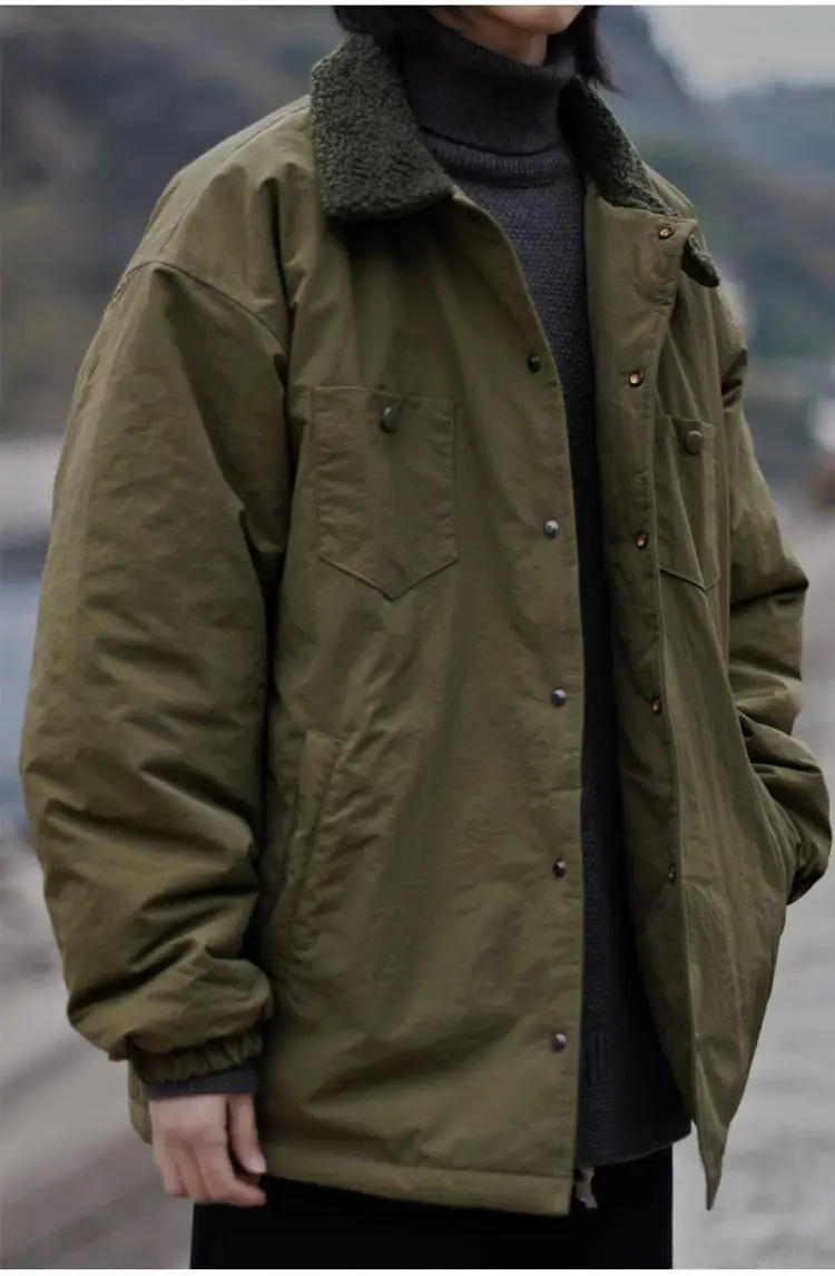 Description Picture 5 of itemJapanese Retro Lapel Thin Pocket Workwear Cotton-padded Coat Couple Casual Loose High Street Parkas Male Clothes