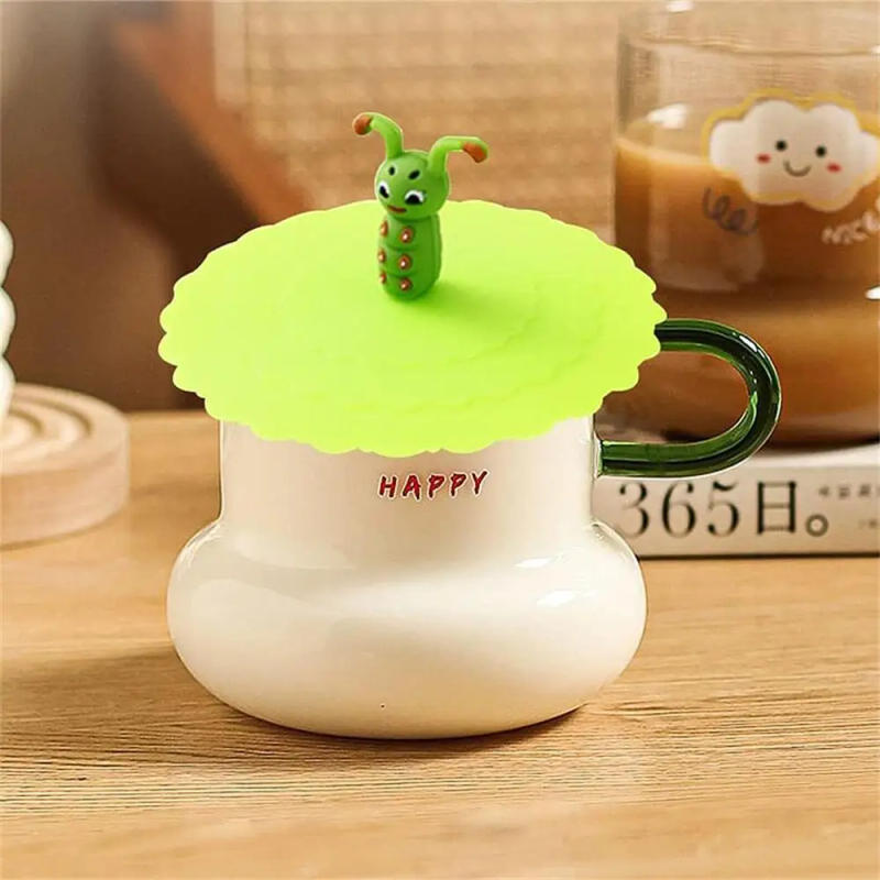 Description Picture 6 of item3 Pcs Silicone Drink Cup Lids 10cm Creative Round Mug Cover Reusable Anti Dust Cup Covers Cartoon Coffee Mug Lid