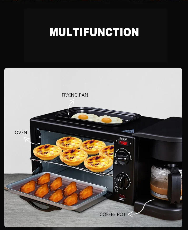 Description Picture 3 of itemHousehold Toaster 3 In 1 Breakfast Machine Multifunctional Drip Coffee Maker Household Electric Bread Pizza Frying Pan
