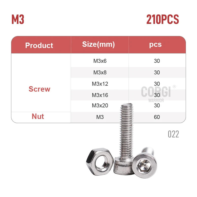 Description Picture 6 of itemHex Socket Head Cap Screws Assortment up to 720pcs M2 M2.5 M3 M4 M5 DIN912 Stainless Steel Metric Allen Bolts Nuts Kit with Case