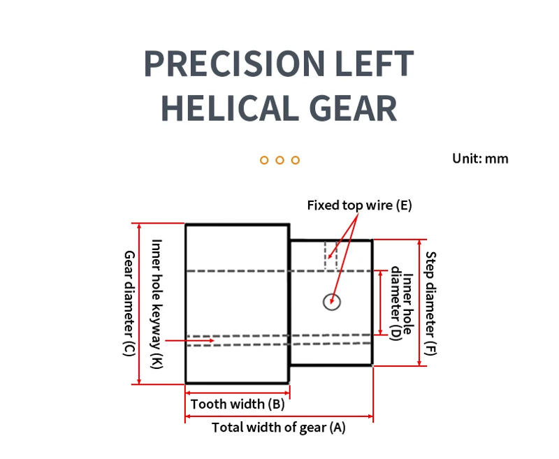 Description Picture 3 of itemLeft Handed Black Helical Gear 2 Mod 24 Teeth Hole 14-28mm CNC Engraving Transmission Parts Pinion With Keyway 2M24T Spur Gears
