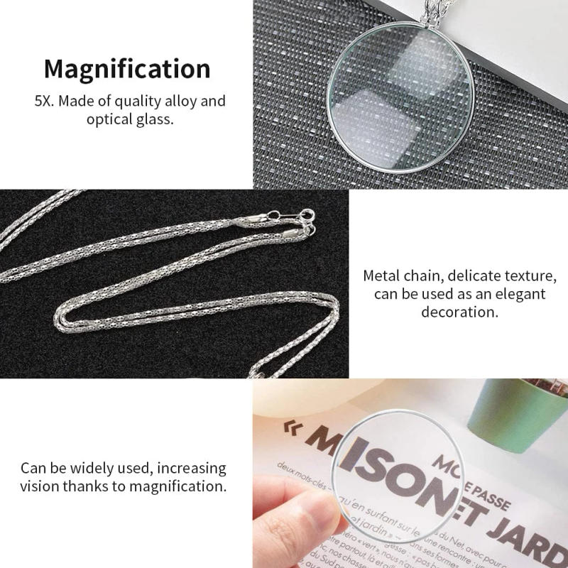 Description Picture 4 of itemPortable Pocket Magnifying Glass Pendant Necklace 5X Magnification Alloy Material Mini Magnifiers for Gift Reading Coin Jewelry