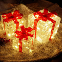Christmas Glowing Decoration Gift Box Ornament With Bow Christmas Lighting Box Outdoor Outdoor Backyard Party Decorations P1