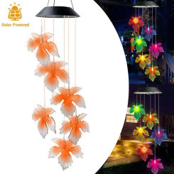 Maple Leaf Wind Chime Hanging LED Solar Wind Chime Automatic Light 7 Colors-changing For Home Garden Decoration